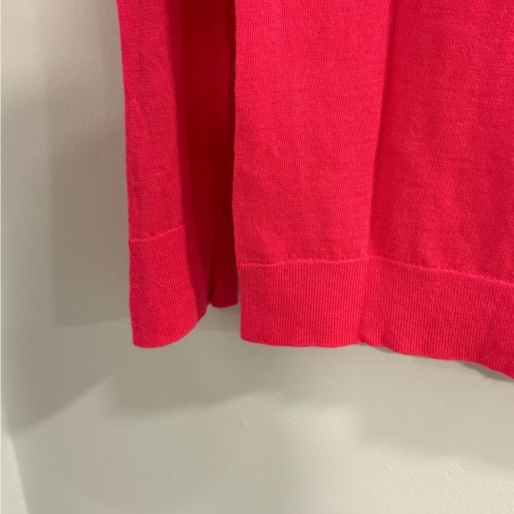 Banana Republic Merino Bright Pink V-Neck Sweater Grey Side Arm Accents - Picture 12 of 14